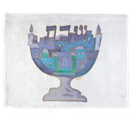 Silk Painted Challa Cover - Menorah blue CSY-12
