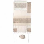 Embroidered Cotton Tallit – Jerusalem in silver TFE-2