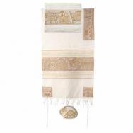 Embroidered Cotton Tallit – Jerusalem in gold TFE-5