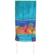 Hand-Painted Silk Tallit – Miriam and Debora Turquoise TS-2T