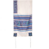 Hand-Painted Silk Tallit – Jerusalem dove White and Blue TS-8W&B