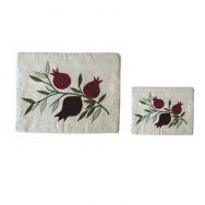 Raw Silk Tallit and Tefillin Bag – Pomegranates in White TBA-TF-13