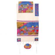 Cotton and Silk Tallit – Jerusalem gate in color TWS-10