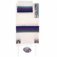 Embroidered Cotton Tallit – Jerusalem in blue THE-2