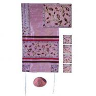 Embroidered Raw Silk Tallit - The Matriarchs embroidered pink TFA-10