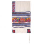 Hand-Painted Silk Tallit – Jerusalem dove White TS-8W