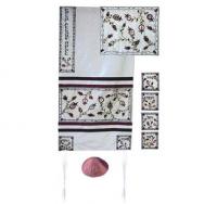 Embroidered Raw Silk Tallit - The Matriarchs embroidered white TFA-9