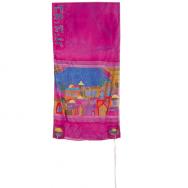 Hand-Painted Silk Tallit – Jerusalem Gate Maroon TS-3M