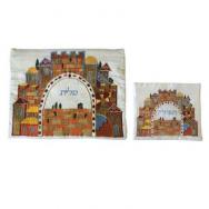 Embroidered Tallit and Tefillin Bag – Jerusalem in White  TBC-TFC-4W