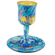 Wooden Kiddush Cup and Saucer - Exodus CU-12