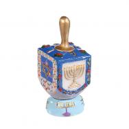 Ceramic Hanukkah Dreidel and Stand - Menorah and David Star DRP-3