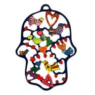 Laser Cut Hand Painted Hamsa - Birds and Hearts HCL-2