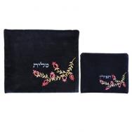 Velvet Embroidered Tallit and Tefillin Bag Set - Pomegranates in TV-FV-3