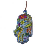 Small Wood Painted Hamsa - The Seven Species HAS-3