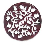 Anodize Aluminum Trivet - Round Oriental Pomegranates - Red MHPC-1
