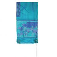 Hand-Painted Silk Tallit – Jerusalem Gate Turquoise TS-4T