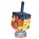 Small Wooden Dreidel with Stand - Jerusalem Colors DRS-15B