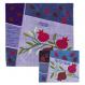 Raw Silk Matzah Cover Set - Pomegranates Blue MAS-AFR-8