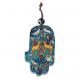 Small Wood Painted Hamsa - gazelle and birds HAS-1