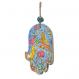 Small Wood Painted Hamsa - Pomegranates and birds HAS-10