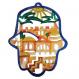Painted Woodcut Hamsa - Jerusalem HLL-2