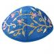 Embroidered Kippah - Flowers Blue YME-3B