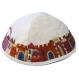 Embroidered Kippah - Jerusalem white YME-1W